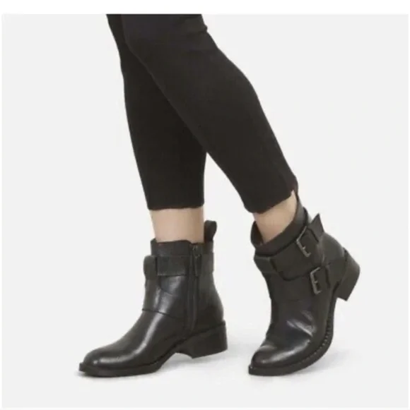 Gentle Souls Leather Moto Booties Ankle Boots Buckles Black Sz 9 Edgy Boho - Picture 2 of 11